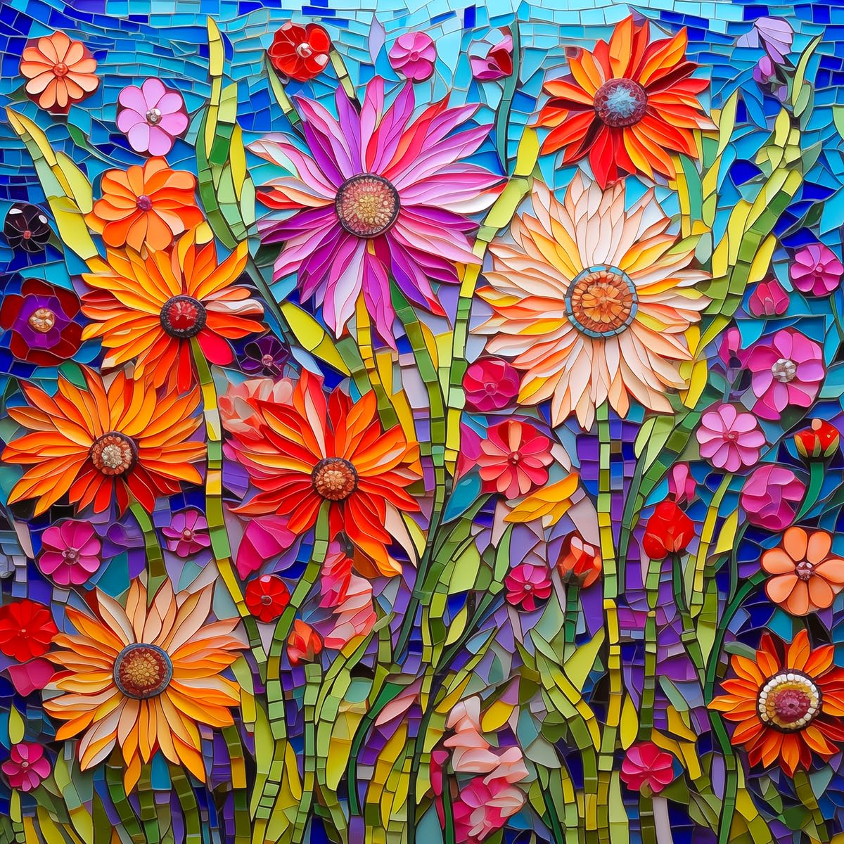 ジグソーパズル MOSAIC ART JIGSAW PUZZLE 1000 PIECES Mosaic Art Flowers-1000 Pieces Puzzle for Adults, Stained Glass